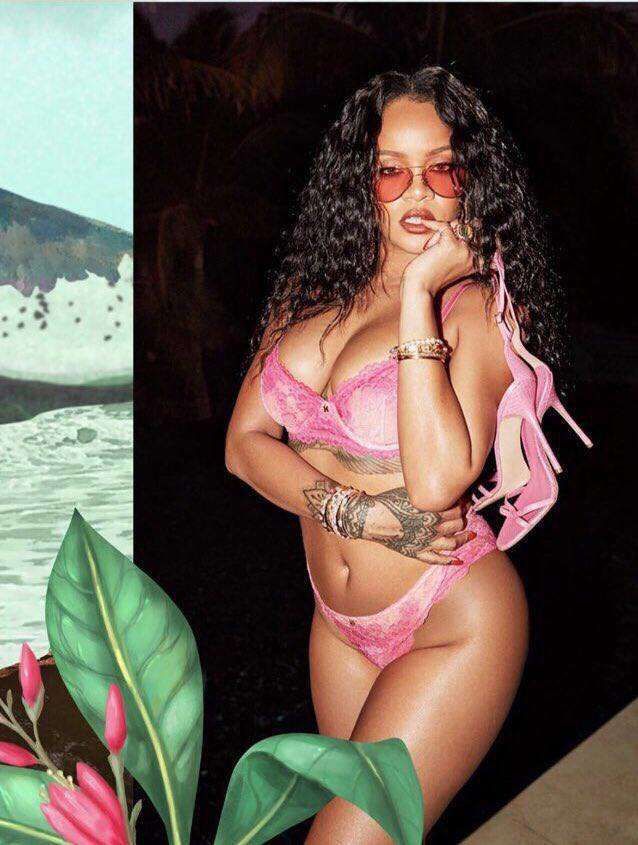 Gorgeous Rihanna In A Pink Lingerie For Savage X Fenty Photoshoot