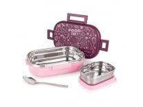 Attro Food Time Stainless Steel Lunch Box, Airtight & Leak Proof – 2 Containers with Spoon (Big 750 ml & Small 250 ml) for Office Use, School, Picnic – Purple & Pink Rs.469