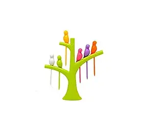 ATEVON Bird Plastic Fruit Fork Pack with Stand, 6-Pieces, Multicolor Rs. 43