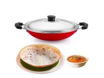 PANCA Non-Stick Aluminium Appachatti with Stainless Steel lid, 2.6mm, Red/Black, 23cm, Gas Compatible, Product Type, Has Nonstick Coating Rs. 375