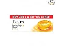 [Apply 10% Coupon] Pears Pure & Gentle Moisturising Bathing Bar Soap with Glycerine For Golden Glow 125g (Pack of 5) Rs.215