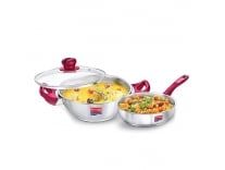 Prestige Platina Popular Gas and Induction Compatible Fry Pan, 24 cm (2.25 L) + Platina Popular Kadai with Glass Lid, 24 cm (2.8 L) Kitchen Set Rs. 1799