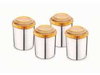 Classic Essentials 4 Pcs Canister Set with Orange Lids – 2200 ml, 1500 ml, 850 ml, 650 ml Steel Tea Coffee & Sugar Container(Pack of 4, Orange, Silver) Rs. 499