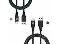 Flybot Bolt (Pack of Two) Micro USB Rugged Polyester Braided Unbreakable Fast Charging Cable (Length – 1.5 Meter, Color – Black Blue & Black Grey) Rs. 299