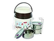 Princeware Leak Proof Insulated Tiffin Plastic Lunch Boxes, 340ml, 3-Pieces, Brown Rs.268