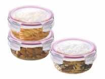Kaiserhoff FlexiKitchen Round Glass Storage Container Set, 400ml, Set of 3, Transparent Rs. 499
