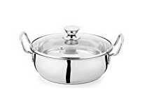 Profusion Stainless Steel Induction Base Kadhai/Karahi with Glass lid- (Silver, 1 PC- Capacity- 2.5 Litre) Rs. 450 Profusion Stainless Steel Induction Base Kadhai/Karahi with Glass lid- (Silver, 1 PC- Capacity- 2.5 Litre) Rs. 450