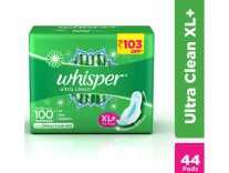 Whisper Ultra Clean Sanitary Pads – 44 Pieces (XL Plus) Rs.279