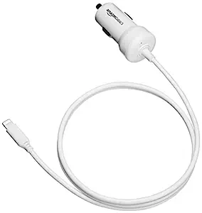 AmazonBasics Apple Certified High Speed Lightning Car Charger with Straight Cable- 5V 12W – 3 Foot – White Rs. 549