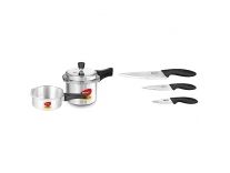 Pigeon by Stovekraft Mini Combi Aluminium Cookware Set, 2-Pieces (2+3 litres), Silver & Stainless Steel Kitchen Knives Set, 3-Pieces, Multicolour Combo Rs. 1168