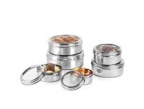 Cello Stainless Steel Flat Round Containers/Chocolate Dabba/Multipurpose Storage Containers with Transparent Lid, Set of 6 Pcs(1600ml, 1200ml, 1000ml, 800ml, 630ml, 400ml), Size 7 to 12, Silver Rs.1349