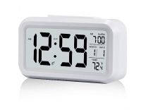 Digital Alarm Clock,Battery Operated Small Desk Clocks,with Date,Indoor Temperature,Smart Night Light,LCD Electronic Clock for Bedroom Home Office – White Rs. 299