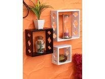 Home Sparkle Set of 3 Cube Wall Shelves (White and Brown) Rs.584