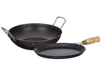 Amazon Brand – Solimo Sheet Metal Iron Cookware Set of 2 Pcs (Tawa 23 cm, Kadai 24 cm, Induction Friendly (Black) Rs. 509