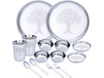 LIMETRO STEEL Pack of 14 Stainless Steel Laser Printed (Serves 2) Dinner Set Silver Rs. 99