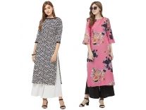 ANNI DESIGNER Women’s Multi-Coloured Crepe Straight Calf Length Ethnic Printed Kurti(Pack of 2)(KURTI-COMBO-204_1-Multi-Coloured) Rs. 299