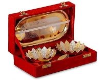 R Ayurveda Copper| Royal Style Gold and Silver Plated Brass Bowl with Box Kamal Bowl Rs.190