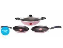 Pigeon by Stovekraft Basics Aluminium Nonstick Cookware Set, Set of 3 (With one lid), Pink Rs.749