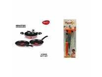 Pigeon by Stovekraft Basics Aluminium Non-Stick Cookware Set, Set of 3 (with one lid), Pink & Gas Lighter Smart with Stand and Free 1 Knife Combo Rs.869