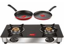 [Auto Discount in Cart] Pigeon Pigeon Gas Stove Combo – Brunet 2 Burner Gas Cooktop + Flat tawa 240 + Fry Pan 250 Stainless Steel Manual Gas Stove(2 Burners) Rs.1720