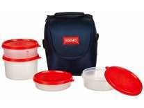 Amazon Brand – Solimo Plastic Lunch Box with Bag, Set of 4, Blue Rs. 249