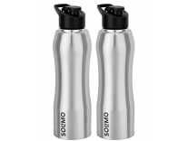Amazon Brand – Solimo Steel Water Bottles with Flip Top Cap (Set of 2, 1L, Curvy Pattern ) at Rs. 609