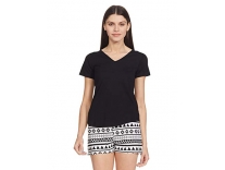 A.T.U.N. All Things Uber Nice Women’s Black V-Neck Tee with Aztec Print Shorts Set Regular Sleepwear (WSET TSH AZT_M White_M) Rs. 303