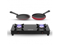 Lifelong LLCMBGS02 Manual Ignition 2 Burner Glass Top Gas stove For LPG Use with Dosa Tawa and Fry Pan combo (Black) Rs. 2199