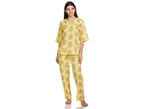 Longies Women’s Rayon Printed Night Suit Pack of 2 (LKENANDV001_Yellow Abstract01_M) Rs. 393