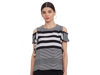Miss Olive Women’s Striped Loose Blouse (MOSS17TP07-84-98_Black and White S) Rs. 151