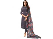 Rajnandini Women’s Grey Chanderi Silk Embroidered Semi-Stitched Salwar Suit Material With Printed Dupatta (Free Size) Rs.489