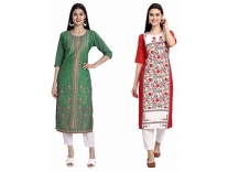 Sancom Women’s Crepe Straight Kurta (287-057_Multi_3XL) Rs. 309