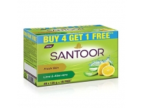 Santoor Aloe Fresh Soap with Aloe Vera and Lime for Radiant Looking Skin, 125g, 4 + 1 Rs. 135