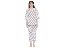 Clovia Women’s Cotton Print Me Pretty Top & Pyjama Set (LS0514P18_White_M) Rs.414