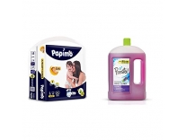 Papimo Baby Pants Diapers with Aloe Vera, Large, 64 Count & Amazon Brand – Presto! Disinfectant Floor Cleaner Lavender, 2 L Rs.490