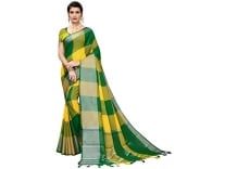 Ruchika Fashion Women’s Linen with Blouse Piece Saree (Gamma_Yellow_6.3 Mtr) Rs. 368