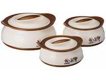 Amazon Brand – Solimo Inner Steel Casserole, Set of 3 (450/900/1450 ml), Brown Rs.620