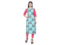 1 Stop Fashion Women’s Sky Blue Coloured Digital Print Crepe Knee Long Stylish Kurta/Kurti Rs. 139