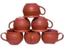 Kiran Craft kulhad Tea Cup Set Pack of 6 Terracotta Pack of 6 Ceramic Ceramic Solid Multi with Wooden Shade Printed Tea Cup/kulhad Set with Handle Set of 6 kulhad (Brown) Rs.255