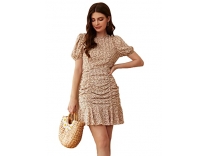 Lymio Women’s Regular Round Neck Half Sleeve Polyester Digital Print Dress (Medium, Beige) Rs.409