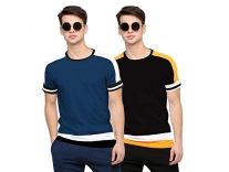Maniac Color Block Men’s Halflseeve Navy,Black Tshirts Combo – Pack of 2 Rs. 399