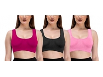 Mysha Women’s Nylon Cotton Non-padded Non-wired Air Bra Bra (NEWAIRBRAP3._Magenta-Black-Sky Blue_Free Size, Fits Best- 28-36) Rs.299