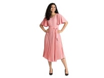 AASK Women’s Elegant Belted Pleated Flounce Sleeve Long Dress Pink Color Rs.301
