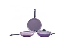 Wonderchef Valencia Non-Stick Cookware 4 Piece Set | Kadhai with Lid, Fry Pan, Dosa Tawa | Induction Friendly design | Cool Touch Bakelite Handles | Pure Grade Aluminium| PFOA Free| 2 Years Warranty | Purple Rs.1199