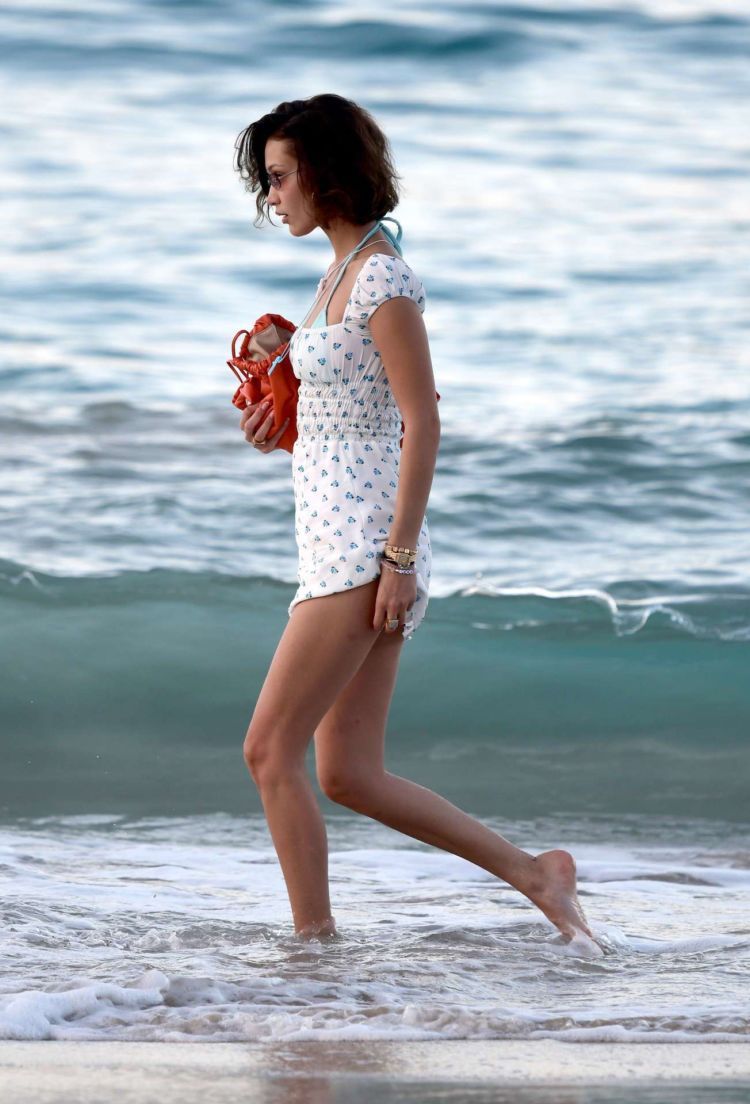 Bella Hadid Walking On The Beach In St Barts