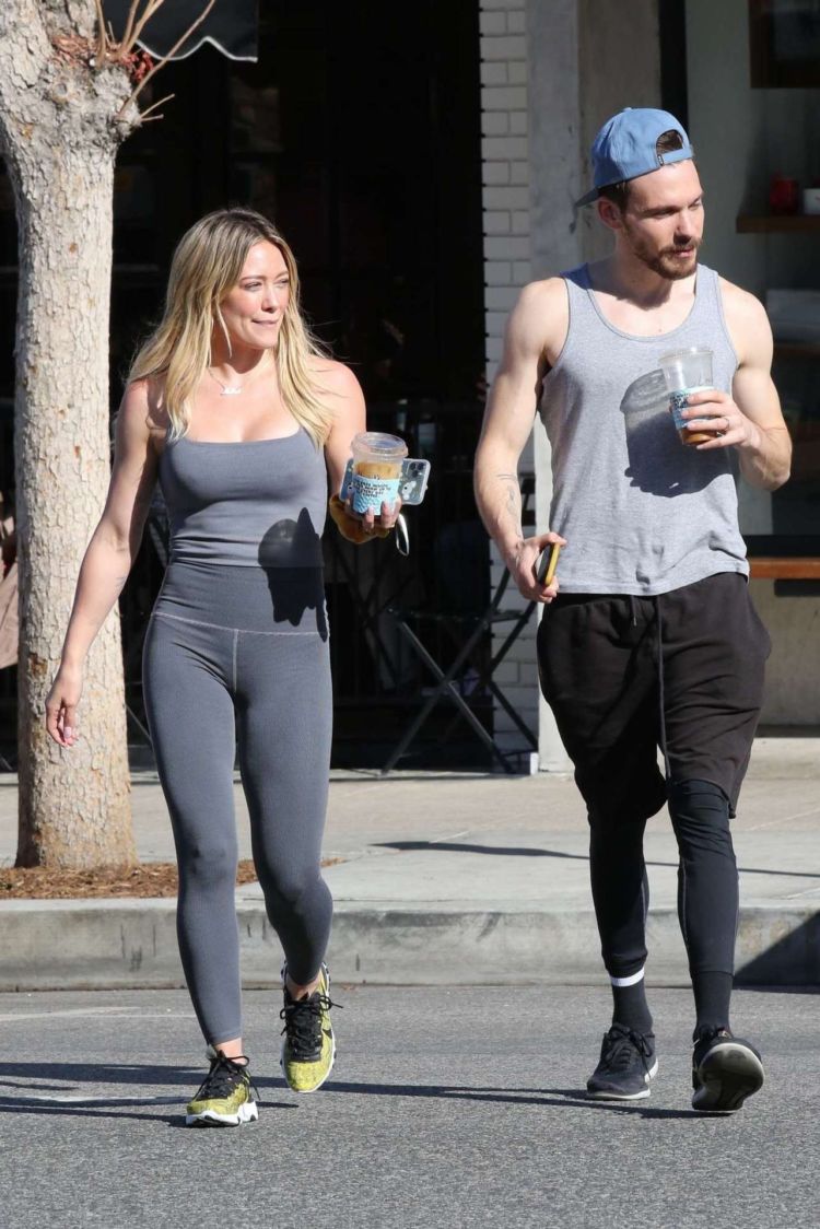 Hilary Duff Spotted In Grey Tights At Alfred's Coffee In Studio City