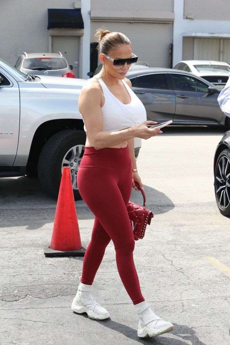 Jennifer Lopez Candids In Red Leggings Out In Miami