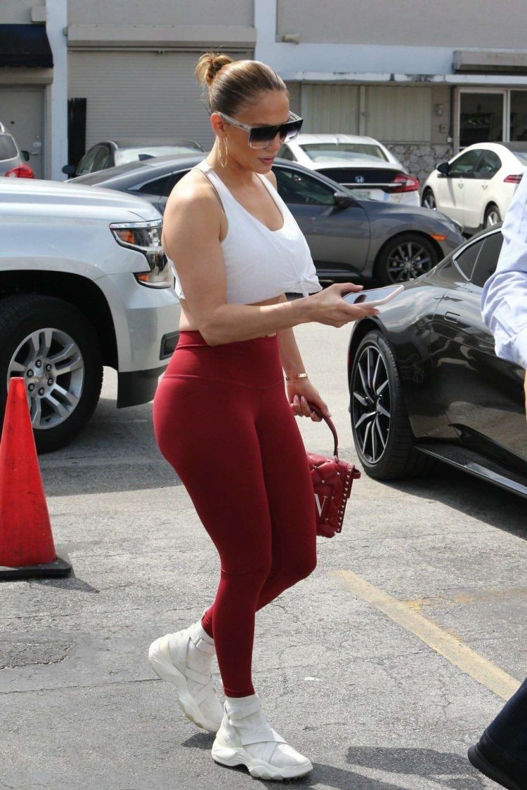 Jennifer Lopez Candids In Red Leggings Out In Miami