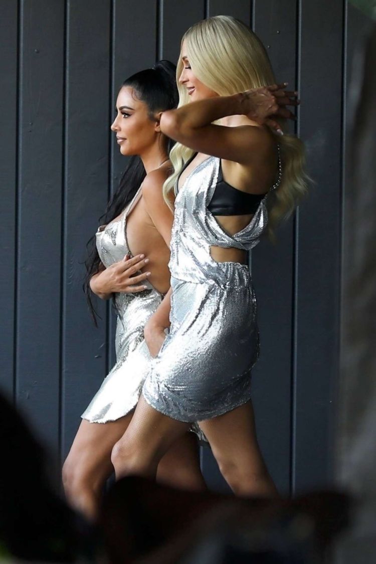 Kim Kardashian Spotted At Paris Hilton's Music Video Shoot In LA