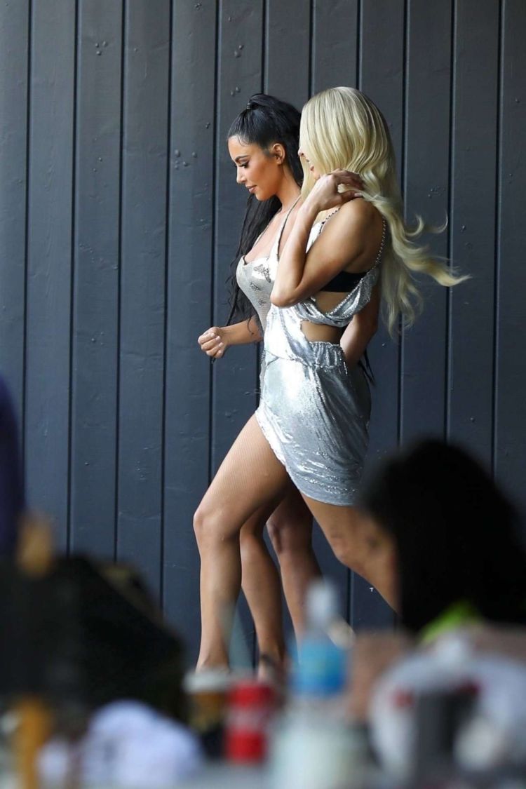 Kim Kardashian Spotted At Paris Hilton's Music Video Shoot In LA